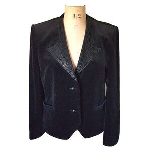 Vintage blazer jacket velvet & sequin beaded collar, elegant formal holidays M